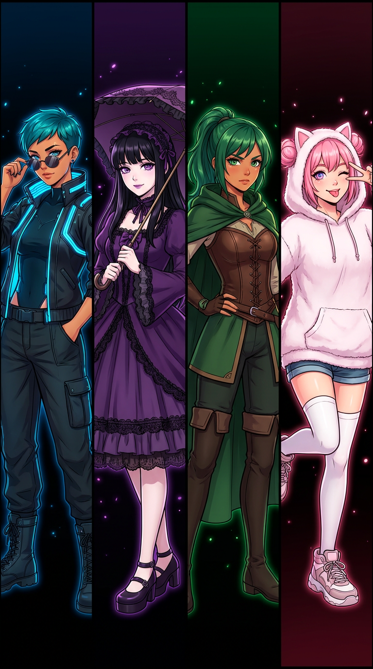 Four Panel Anime Fashion Lineup