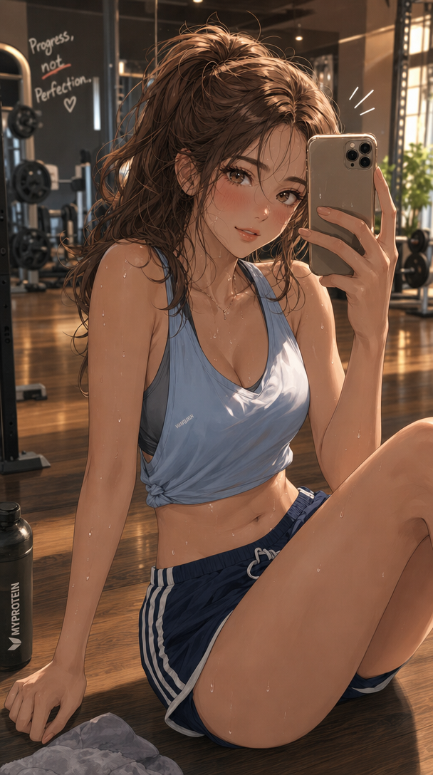 Gym Mirror Selfie Anime Girl