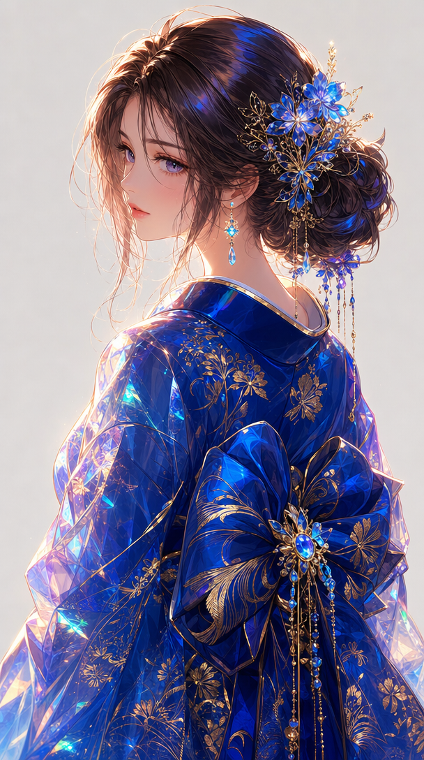 Blue Kimono Back View Portrait