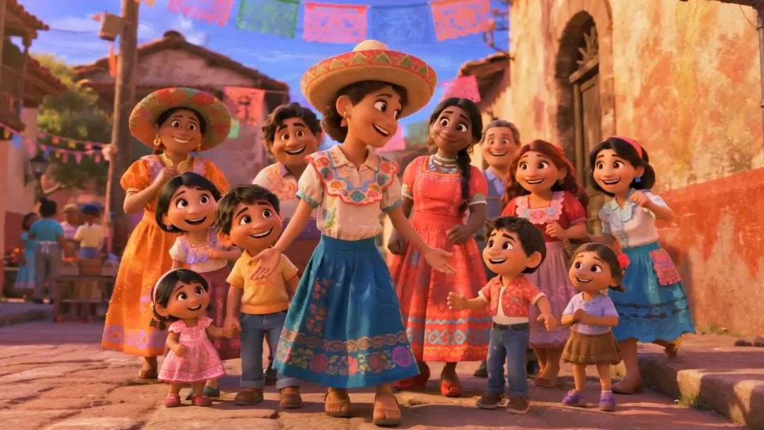 The girl wearing a hat in the middle of the picture sings softly "I'm so proud o