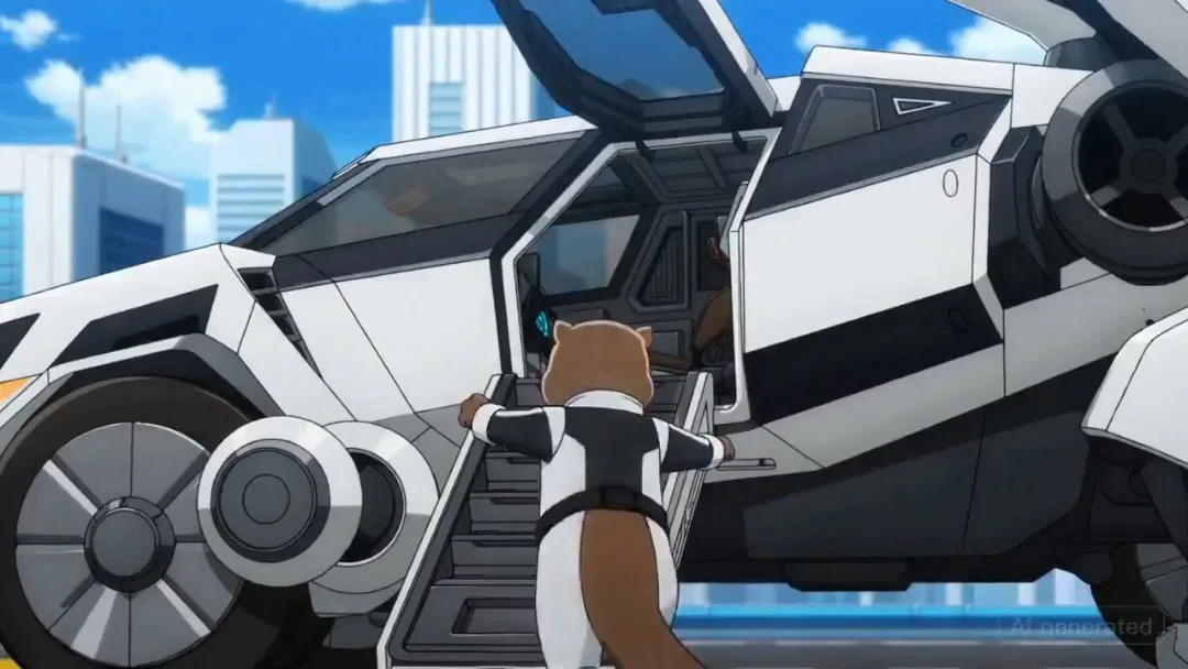 An anime where an otter goes into a large mech, with lots of quick shots of mech