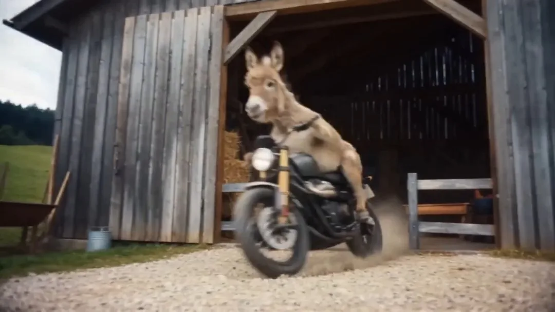 15s Extend the 15s video, refer to the images of donkeys riding motorcycles in @